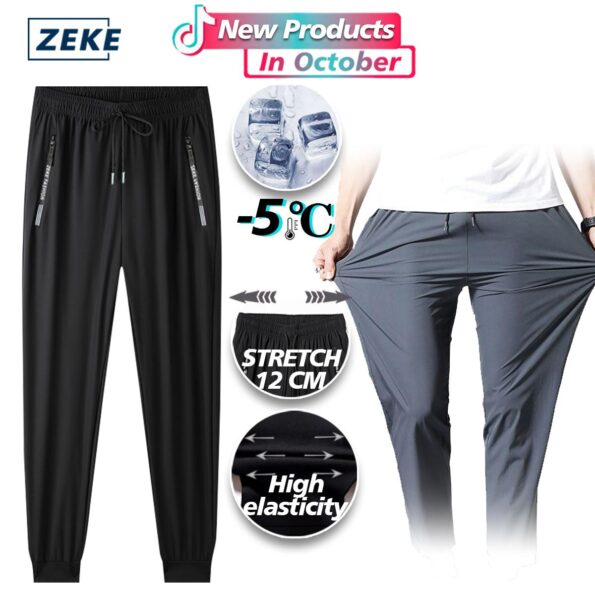 ZEKE Lelaki Gemuk Seluar Panjang Men's Long Pants Cool and Breathable Ice Silk Pants