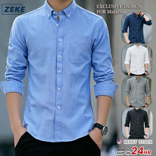 ZEKE Baju Lelaki Lengan Panjang Men's Shirt Oxford Kemeja Formal Long-Sleeved Men Casual Korean Plain Kasual Shirts