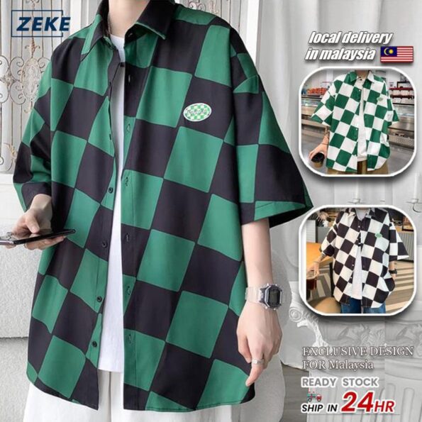 ZEKE Kemeja Lelaki Square Men Shirt Short Sleeve Loose Shirt Unsex Fashion Outdoor Oversized Shirts Women