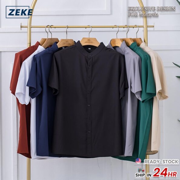 ZEKE Baju Kemeja lelaki short Sleeve Buttons Up Loose Korean Men Shirt Plain Casual Shirt