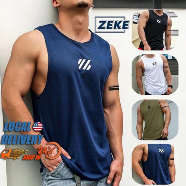 ZEKE Lelaki Lengan Pendek Baju Singlets Quick Dry Sleeveless Gym Shirts Fitness Tank Men Tops Training Wear Workout Singlet Clothing Outdoor Sport