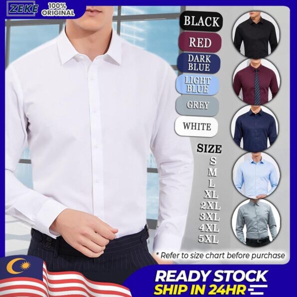 ZEKE Kemeja Lelaki Men Formal Button Smart Casual Plus Size Long Sleeve Slim Fit Suit Shirt