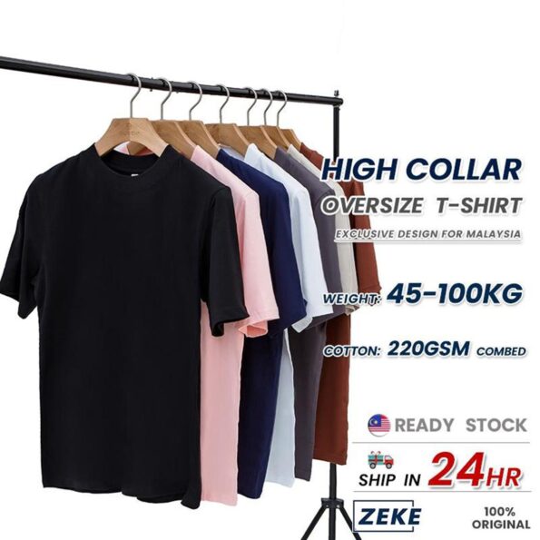 ZEKE Lelaki Baju Oversized Shirt Cotton T-Shirt Men premium quality 100%Cotton 220GM/㎡ Crew Neck Plus Size T-shirt Combed Cotton Half-Sleeve Plain shirt