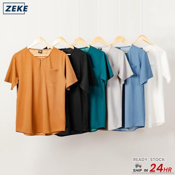 ZEKE Lelaki Kurta Kasual Lengan Pendek Men's Pocket Short Sleeve Loose Tops
