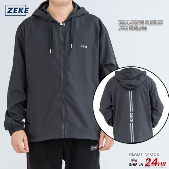 ZEKE Lelaki Lengan Panjang Tracksuit Hooded Waterproof Reflective Windbreaker Jacket