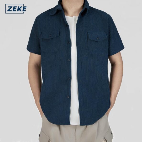 ZEKE Corduroy Baju Polo Lelaki Lengan Pendek Kain Korduroi Shirt Short Sleeved Men's Top Plain Casual Polo Shirt