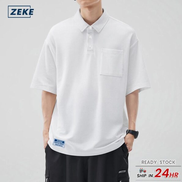 ZEKE Lelaki Lengan Pendek Baju Men's Polo Shirt Pocket Short Sleeved Polo Top