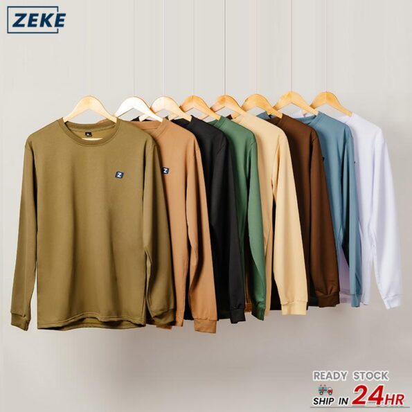 ZEKE Lelaki Lengan Panjang Baju T-shirt Men‘s Long Sleeve Embroidered Logo tshirt