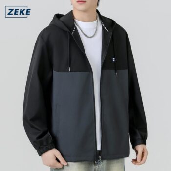 ZEKE Men’s Waterproof Hooded Jacket – Embroidered Logo Raglan Sleeve Tracksuit Casual Coats