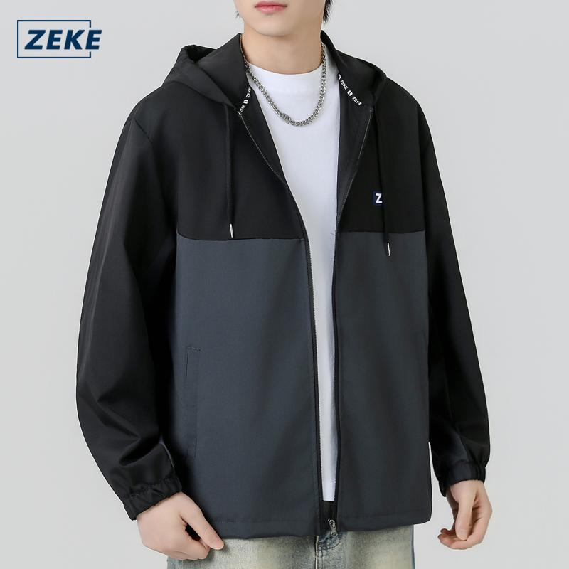 ZEKE Men’s Waterproof Hooded Jacket – Embroidered Logo Raglan Sleeve Tracksuit Casual Coats