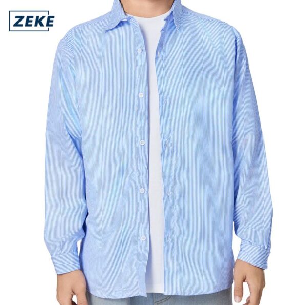 ZEKE Baju Kemeja Lelaki Thin Strips Lengan Panjang Blaus Men Polo Long Sleeved Shirt