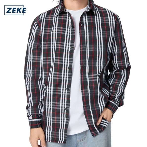 ZEKE Lengan Panjang Baju Lelaki Kemeja Men's Plaid Shirt Long Sleeved Casual Checkered Polo