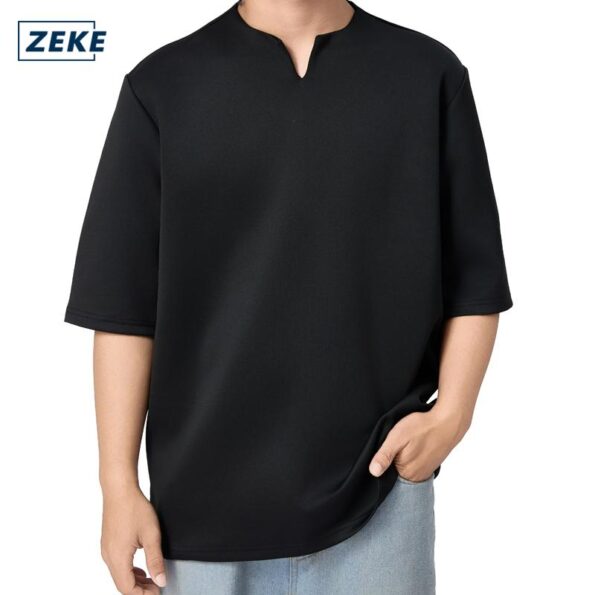 ZEKE Lelaki Kurta V Neck Hitam Lengan Pendek Putih Kasual Baju Men's Half Sleeve Loose Tops