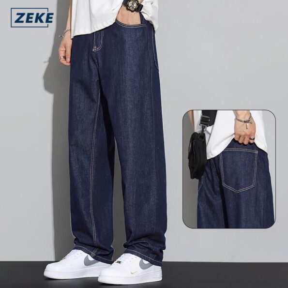 ZEKE Jeans Seluar Panjang Lelaki Men's Loose Casual Denim Fashion Vintage Casual Wide Leg Jeans Denim Pants