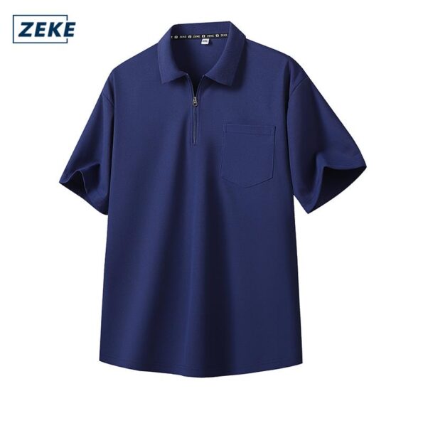 ZEKE Lelaki Klasik Lengan Pendek Baju Solid Colour Short Sleeve Zipper Pocket Polo Shirt