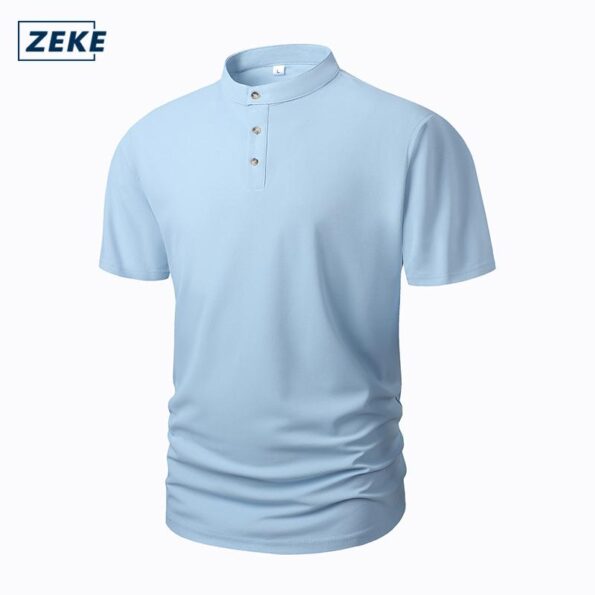 ZEKE Kemeja Kurta Lengan Pendek Tshirt Kolar Baju Men's Half Sleeve Loose Stand Collar Button Tops - Image 10