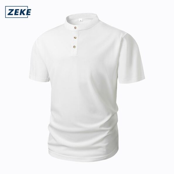 ZEKE Kemeja Kurta Lengan Pendek Tshirt Kolar Baju Men's Half Sleeve Loose Stand Collar Button Tops - Image 11