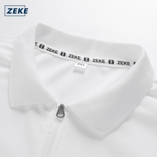 ZEKE Lelaki Klasik Lengan Pendek Baju Solid Colour Short Sleeve Zipper Pocket Polo Shirt - Image 3
