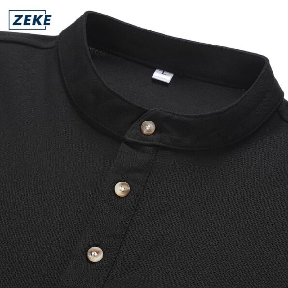 ZEKE Kemeja Kurta Lengan Pendek Tshirt Kolar Baju Men's Half Sleeve Loose Stand Collar Button Tops - Image 3