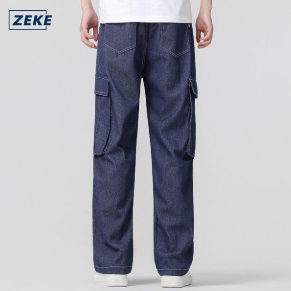ZEKE Cargo Jeans Seluar Panjang Lelaki Men's Loose Casual Denim Fashion Vintage Casual Wide Leg Jeans Denim Pocket Cargo Pants - Image 4