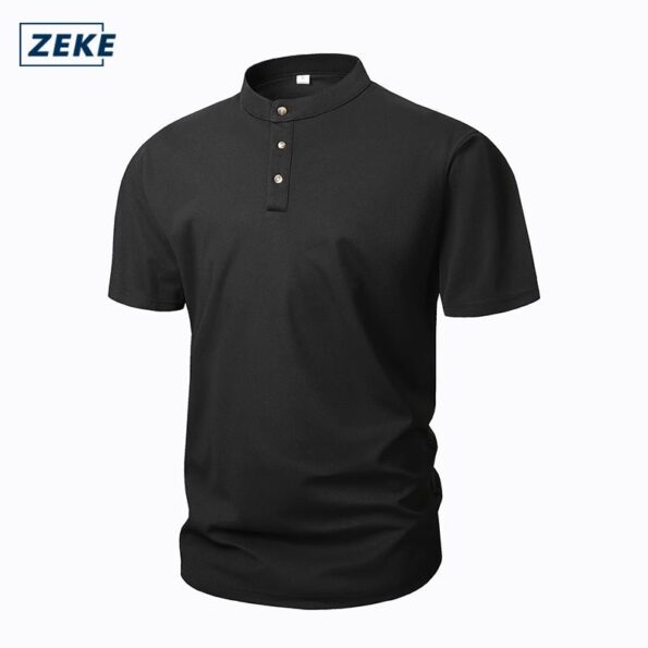 ZEKE Kemeja Kurta Lengan Pendek Tshirt Kolar Baju Men's Half Sleeve Loose Stand Collar Button Tops - Image 7