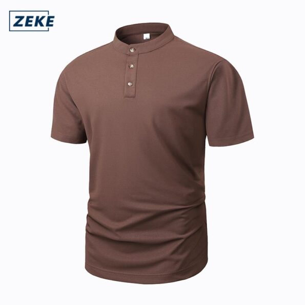 ZEKE Kemeja Kurta Lengan Pendek Tshirt Kolar Baju Men's Half Sleeve Loose Stand Collar Button Tops - Image 9
