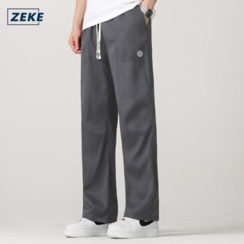 ZEKE B0063 Lelaki Gemuk Seluar Panjang Straight-Leg Pants Men's 3 Pocket Embroidered Logo Loose Casual Plain Cargo Working Trouser