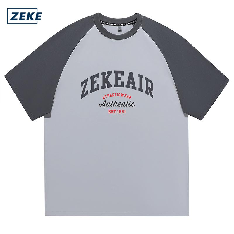 ZEKE A9201 Graphic T-shirt Lelaki Lengan Pendek Baju Men's Embroidered Logo Raglan Sleeve T-shirt