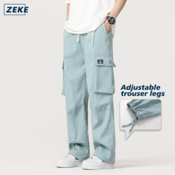ZEKE B0065 Seluar Cargo Hujung Bertali Lelaki Longgar Boleh Laras Tactical Six Pocket Working Cargo Pant Plain Drawstring Binding Feet Trouser