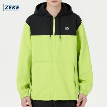 ZEKE C0050 Waterproof Two-tone Jacket Men's Embroidered Logo Tops Menswear Casual Hooded Dual-color Motor Windbreak Coats UNISEX