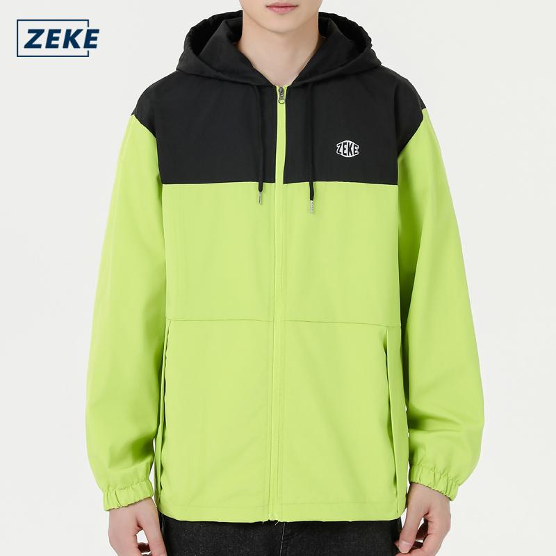 ZEKE C0050 Waterproof Two-tone Jacket Men's Embroidered Logo Tops Menswear Casual Hooded Dual-color Motor Windbreak Coats UNISEX