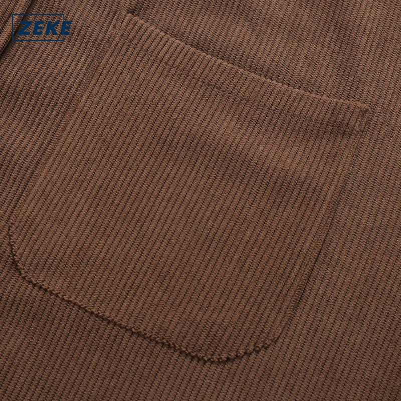 ZEKE A0051 Kain Korduroi Kemeja Lelaki Lengan Panjang Corduroy Long Sleeved Shirt Men's Top - Image 5