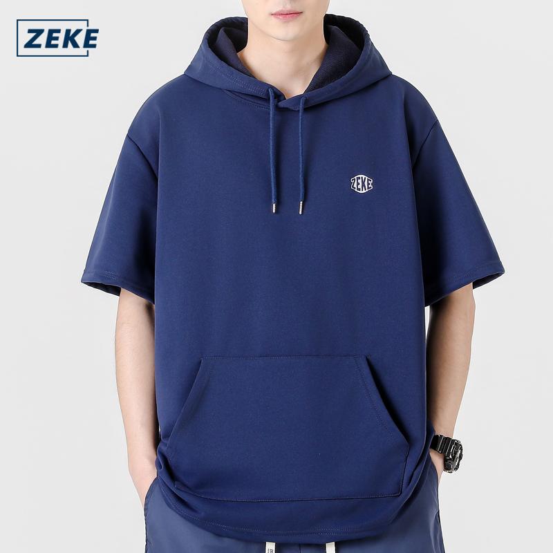 ZEKE C0071 Pullover Short Sleeved Hoodies Sweatshirts Men's Embroidered Logo Tops Menswear Casual Hooded Coats UNISEX