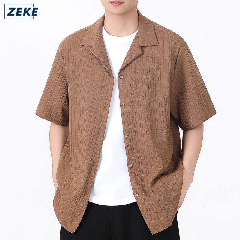 ZEKE A0055 Cuban Collar Short-sleeved Shirt For Men Light Luxury Loose Casual Half-sleeved Shirt Trend Menswear