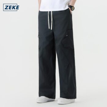 ZEKE B0078 Men's Wide-Leg Pants Straight-Leg Patchwork Five Pocket Fashionable Casual Pants
