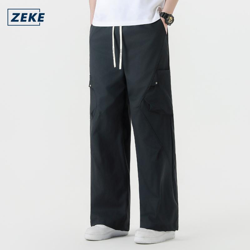ZEKE B0078 Men's Wide-Leg Pants Straight-Leg Patchwork Five Pocket Fashionable Casual Pants