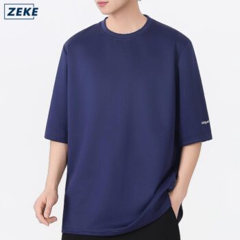 ZEKE A0074 Lelaki Lengan Pendek Gemuk Baju tshirt Embroidered Logo On Cuffs Loose T-shirt Men Short Sleeve Tops