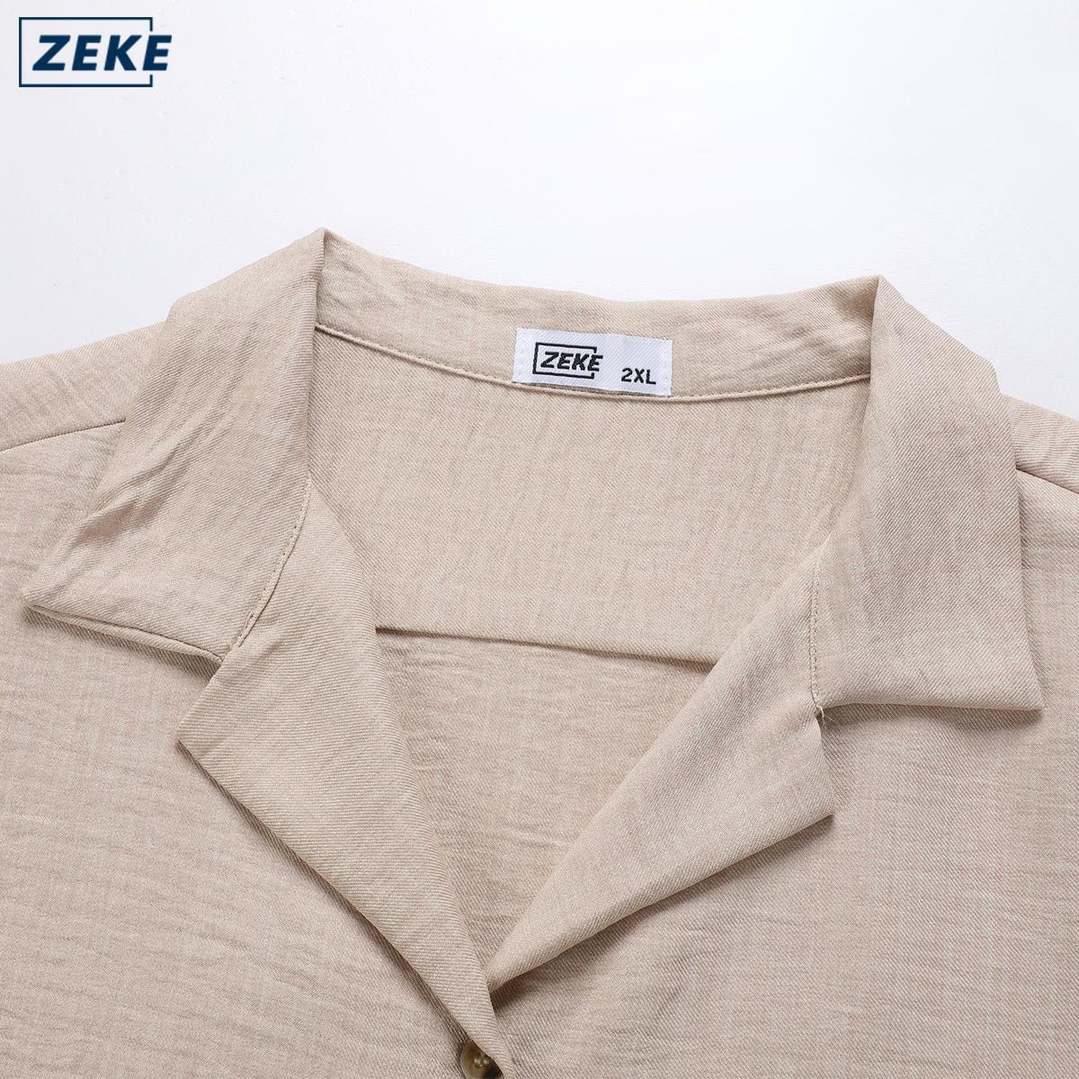 ZEKE A0012 Linen Texture Polo Shirt For Men Cuban Collar Short-sleeved Linen-like Shirt - Image 3