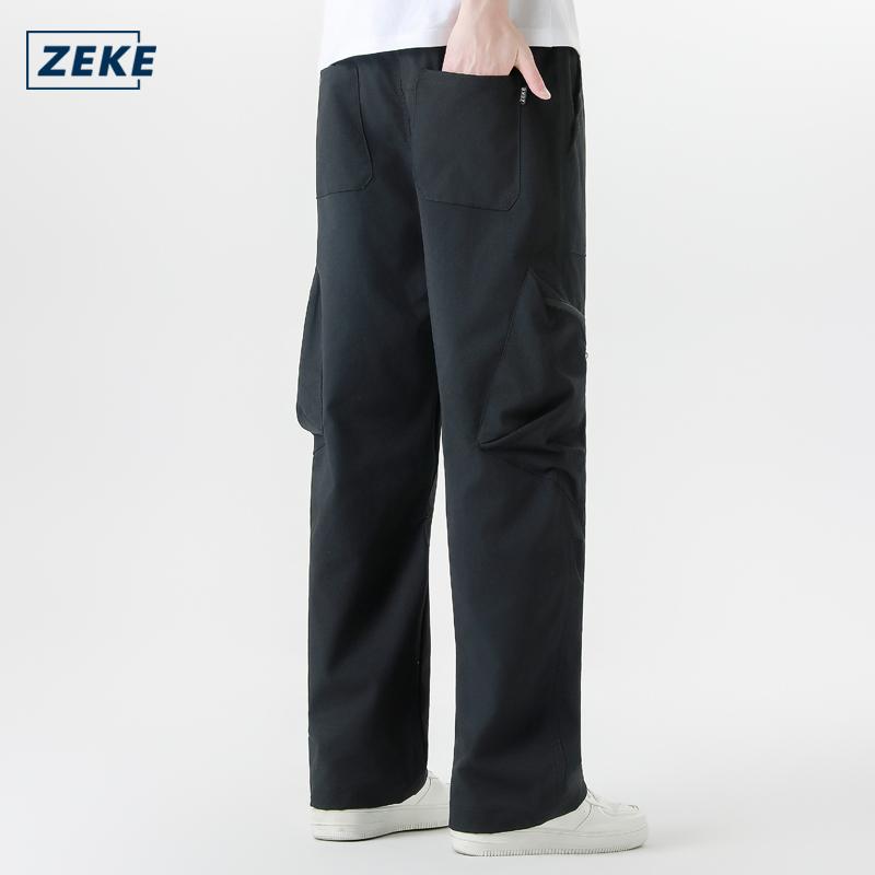 ZEKE B0079 3D Zipper Pocket Cargo Pants Lelaki Men Loose Straight-Leg Pants Long Pant Plain Trouser - Image 3