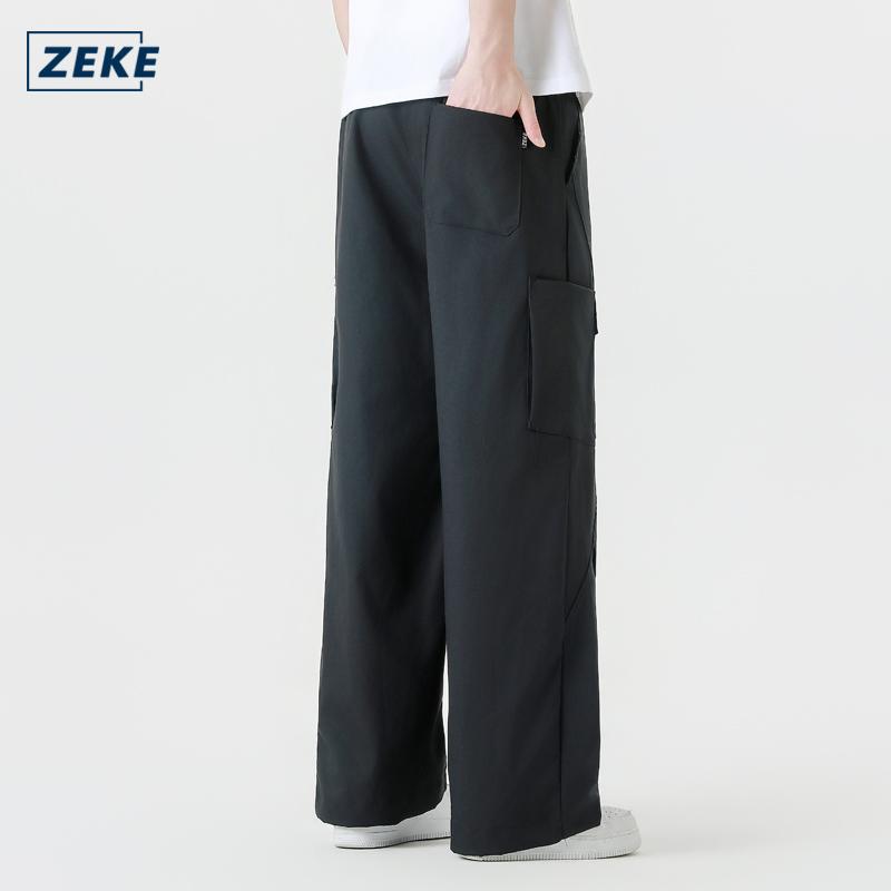 ZEKE B0078 Men's Wide-Leg Pants Straight-Leg Patchwork Five Pocket Fashionable Casual Pants - Image 3