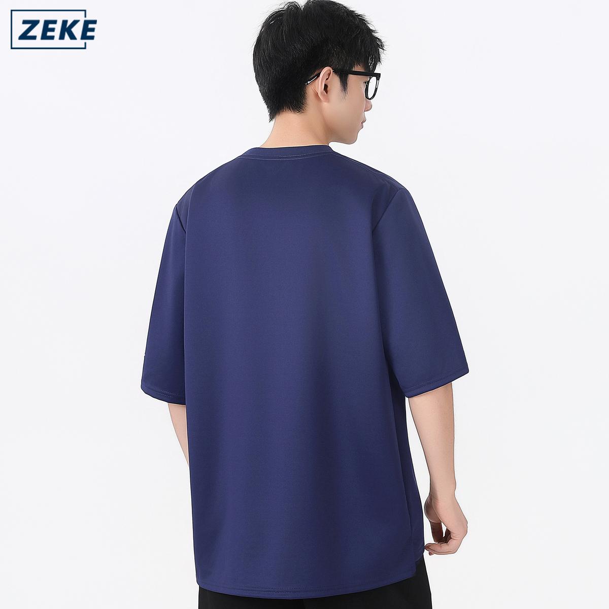 ZEKE A0074 Lelaki Lengan Pendek Gemuk Baju tshirt Embroidered Logo On Cuffs Loose T-shirt Men Short Sleeve Tops - Image 3
