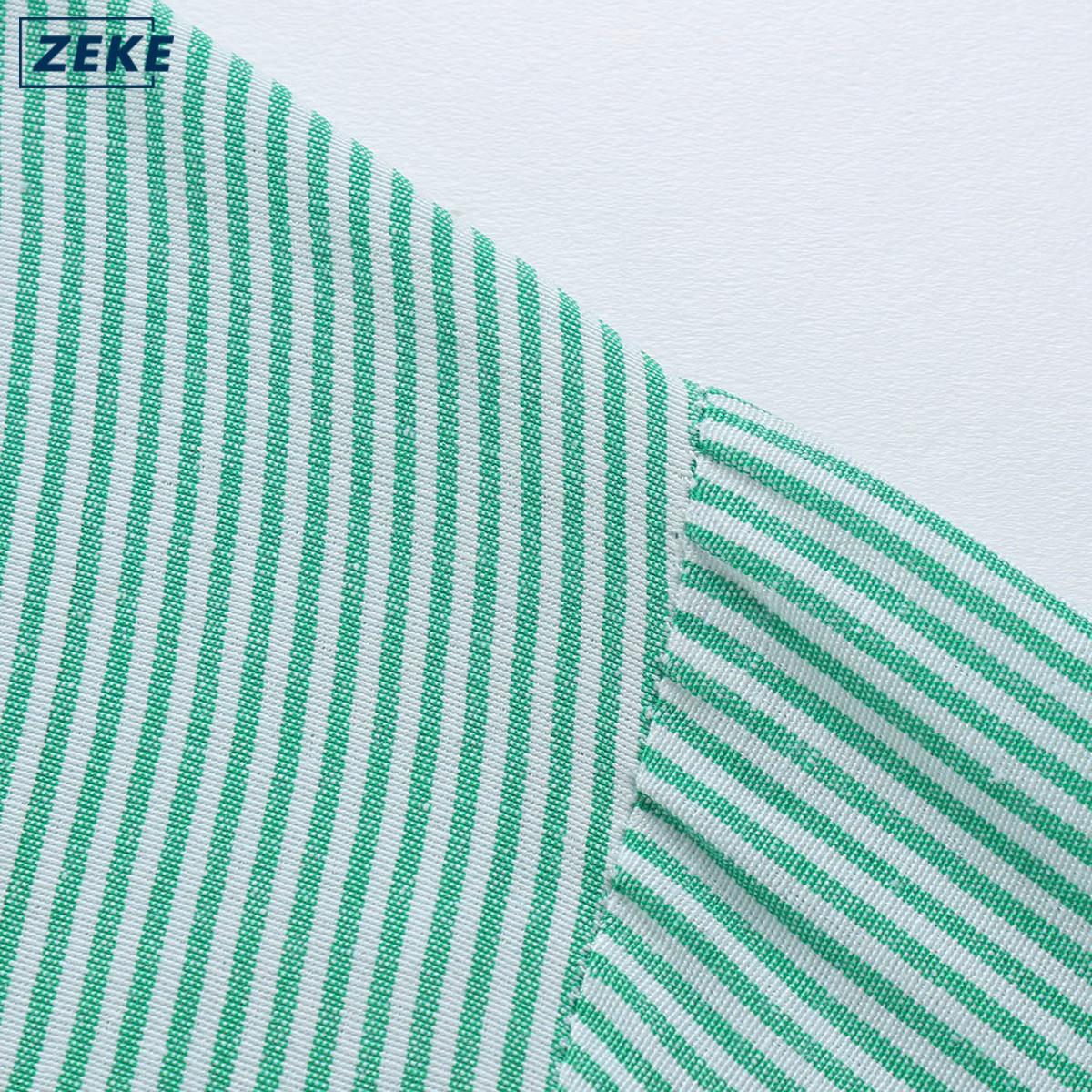 ZEKE A0011 Baju Lelaki Kemeja Strips Lengan Panjang Blaus Men Long Sleeved Stand Collar Shirt - Image 5