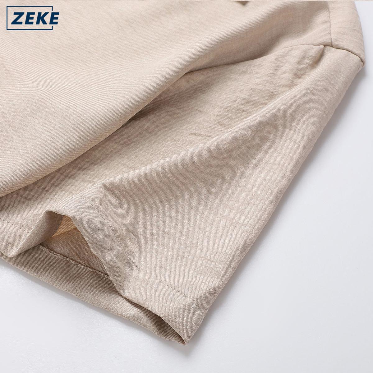 ZEKE A0012 Linen Texture Polo Shirt For Men Cuban Collar Short-sleeved Linen-like Shirt - Image 6