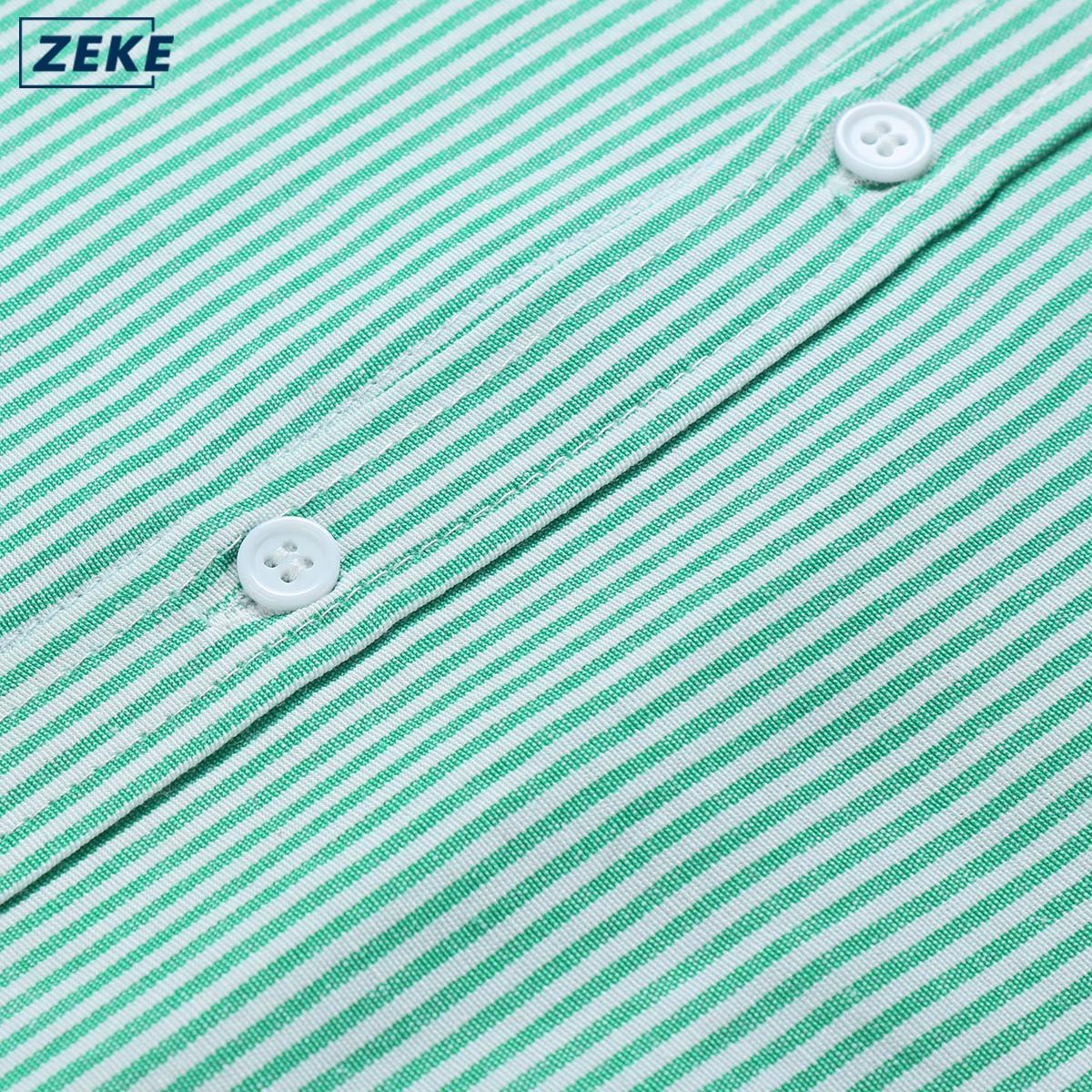 ZEKE A0011 Baju Lelaki Kemeja Strips Lengan Panjang Blaus Men Long Sleeved Stand Collar Shirt - Image 6