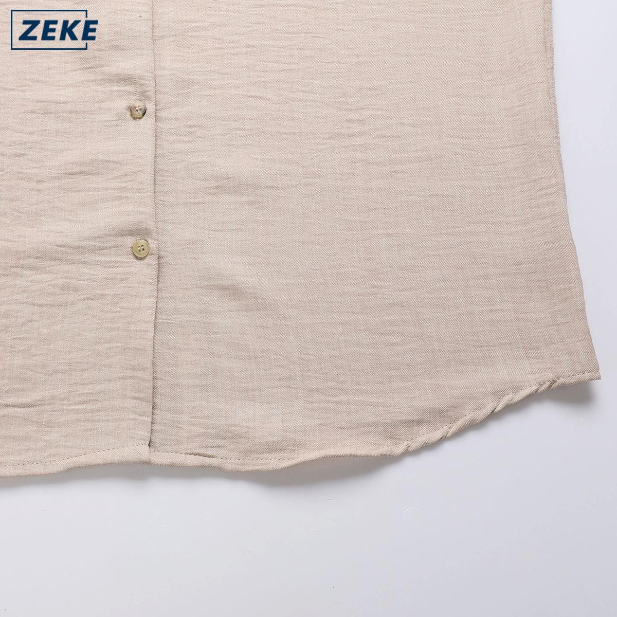 ZEKE A0012 Linen Texture Polo Shirt For Men Cuban Collar Short-sleeved Linen-like Shirt - Image 7