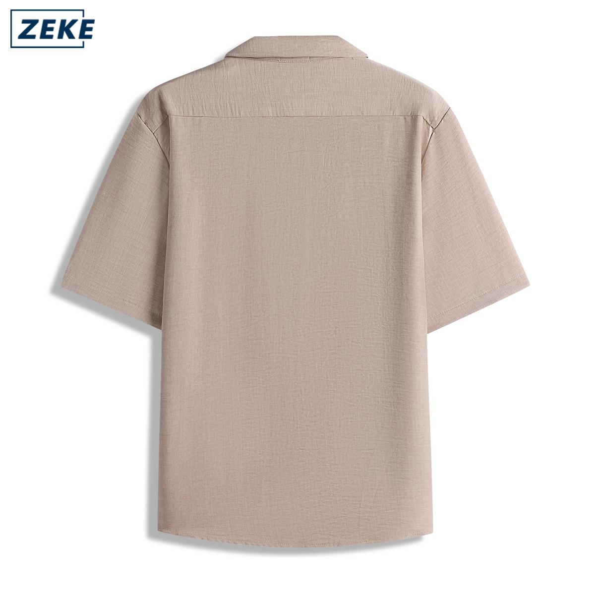 ZEKE A0012 Linen Texture Polo Shirt For Men Cuban Collar Short-sleeved Linen-like Shirt - Image 9