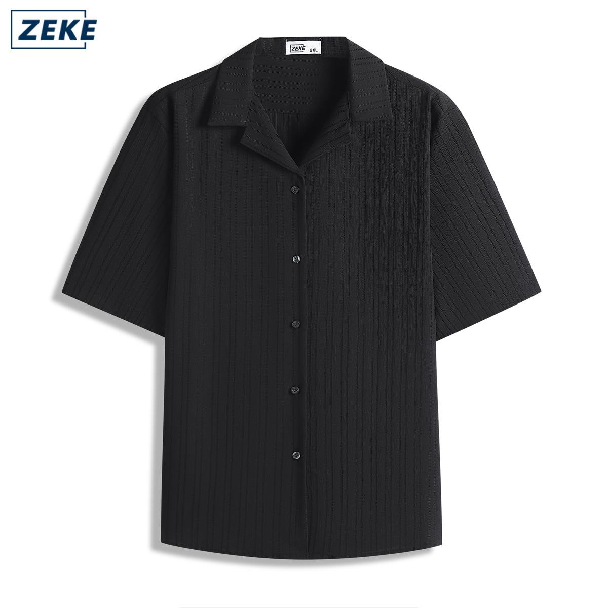 ZEKE A0055 Cuban Collar Short-sleeved Shirt For Men Light Luxury Loose Casual Half-sleeved Shirt Trend Menswear - Image 9