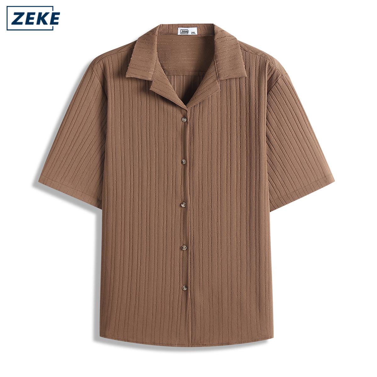 ZEKE A0055 Cuban Collar Short-sleeved Shirt For Men Light Luxury Loose Casual Half-sleeved Shirt Trend Menswear - Image 10