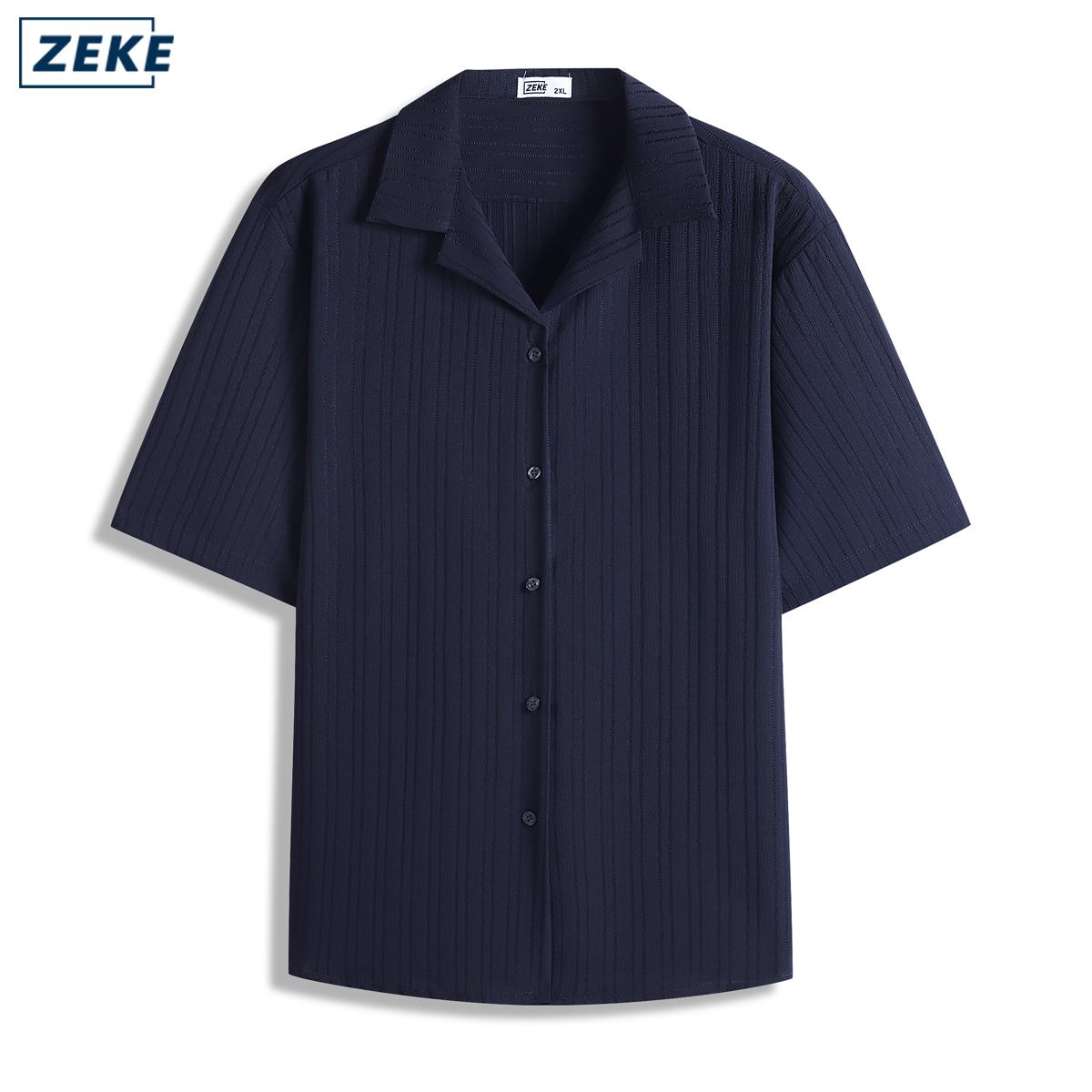 ZEKE A0055 Cuban Collar Short-sleeved Shirt For Men Light Luxury Loose Casual Half-sleeved Shirt Trend Menswear - Image 11
